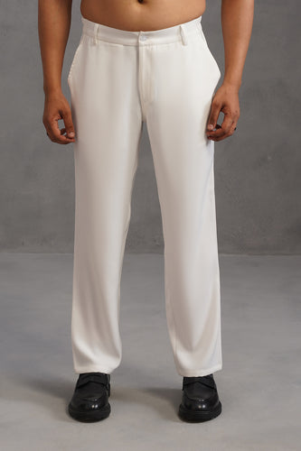 Korean Lycra Tailored Fit Flexi Waist Trouser - White