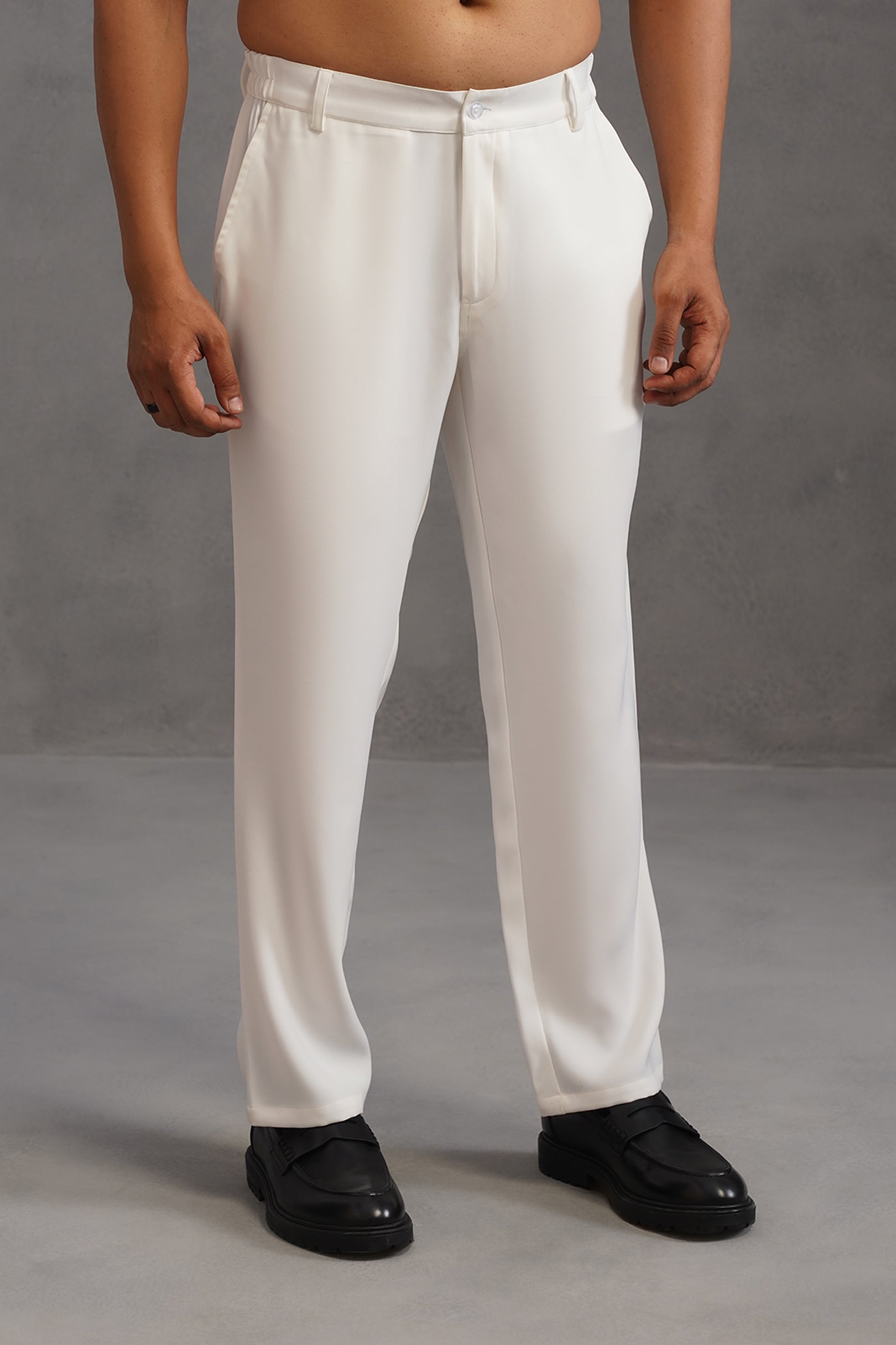 Korean Lycra Tailored Fit Flexi Waist Trouser - White