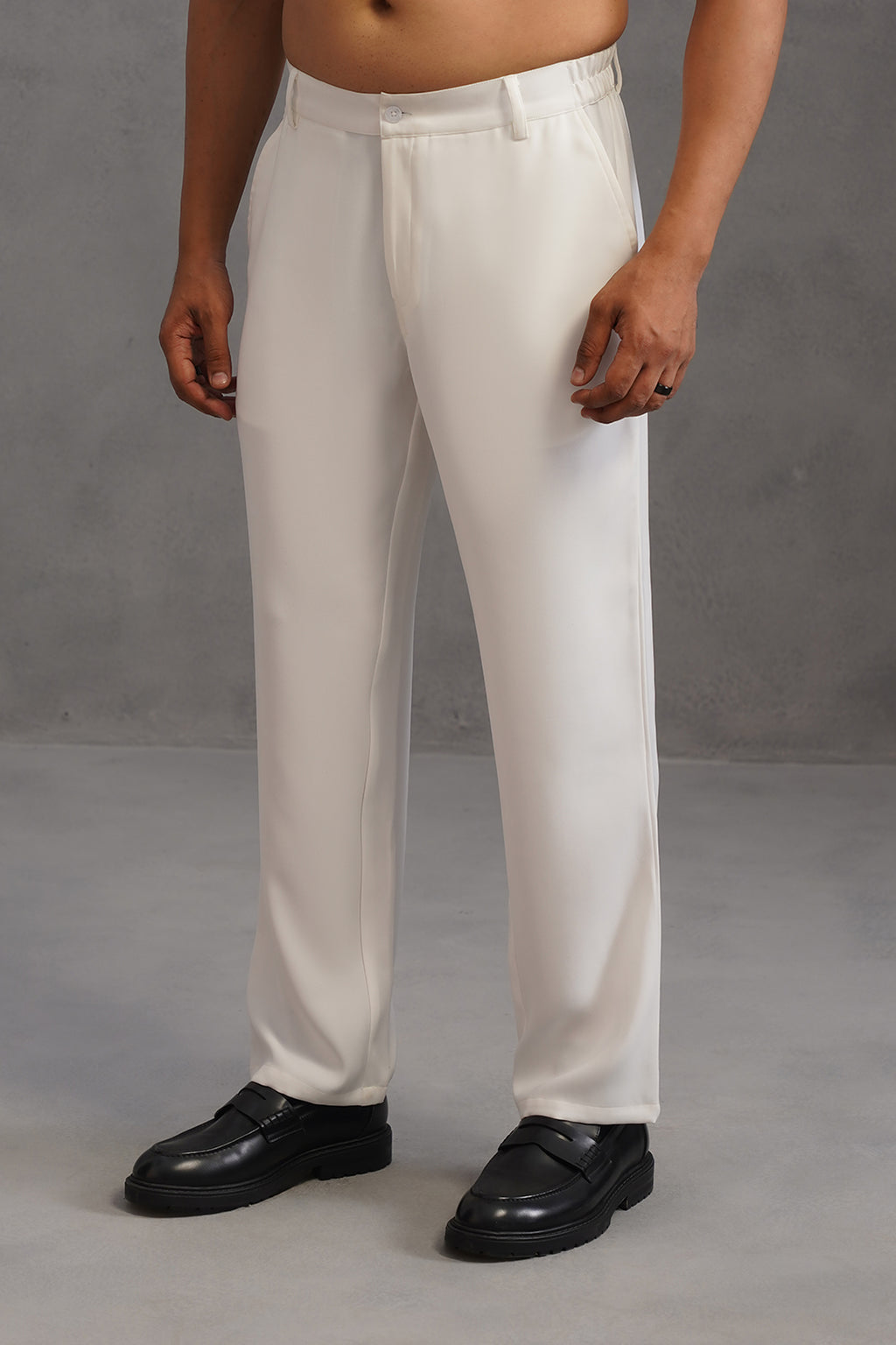 Korean Lycra Tailored Fit Flexi Waist Trouser - White