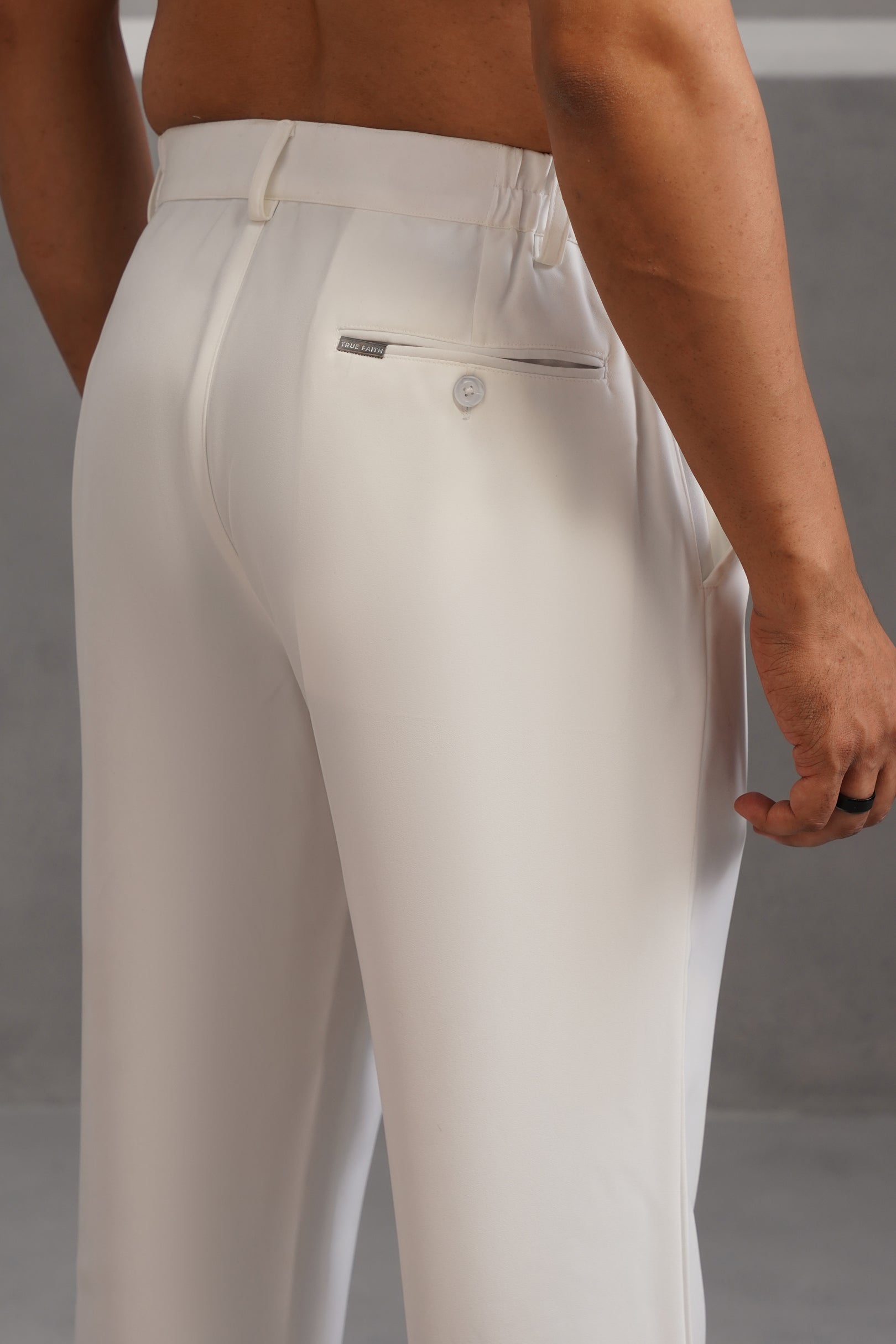 Korean Lycra Tailored Fit Flexi Waist Trouser - White