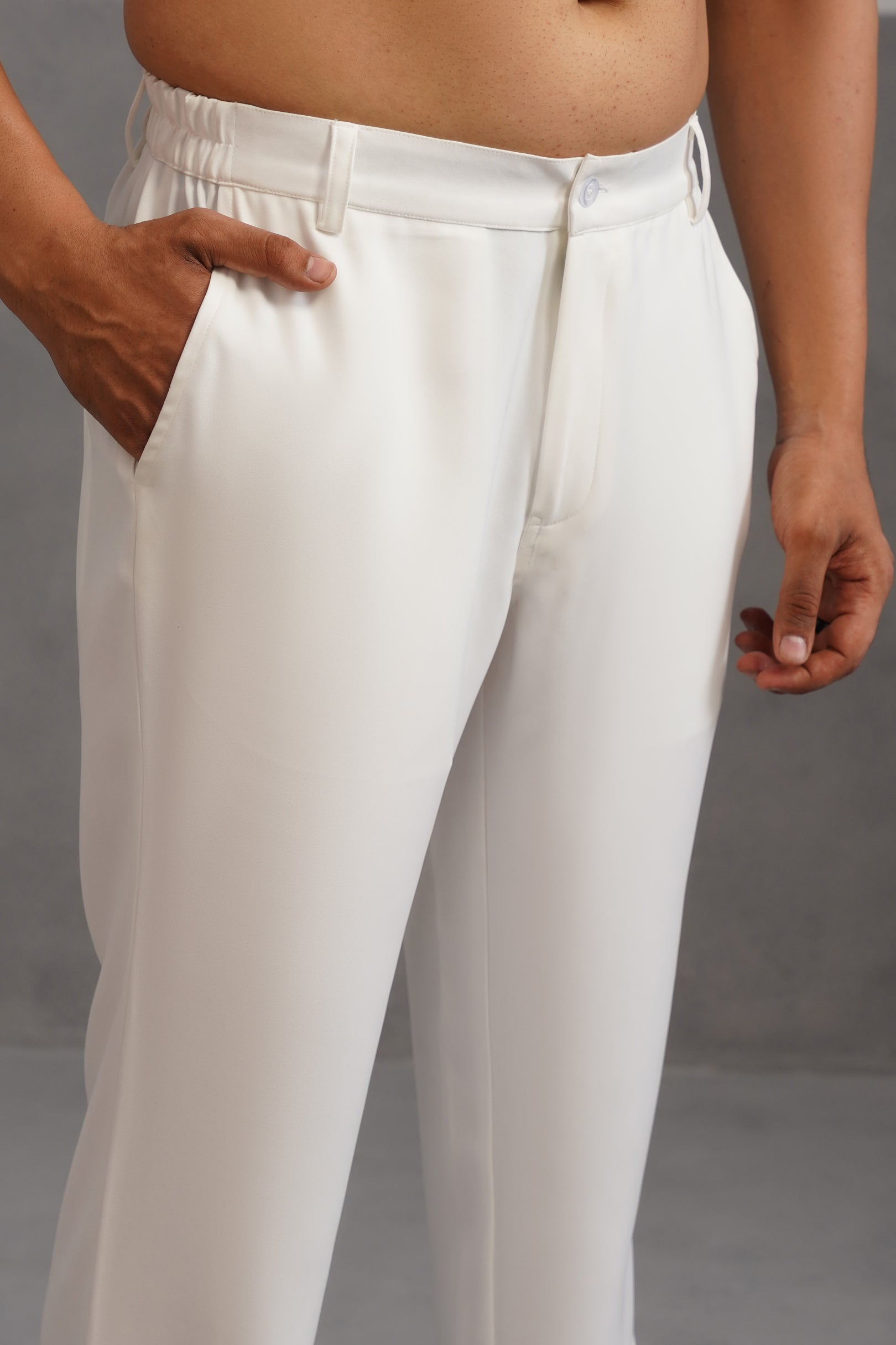 Korean Lycra Tailored Fit Flexi Waist Trouser - White