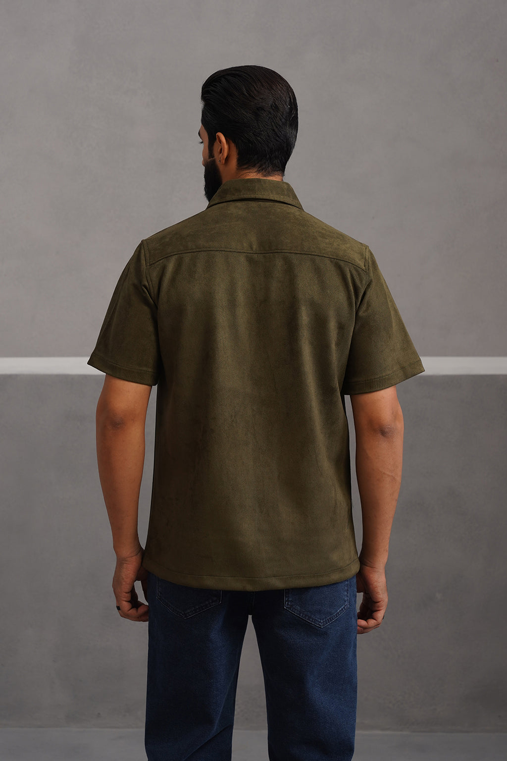 Rich Suede Fabric Double Pocket Shirt - Green