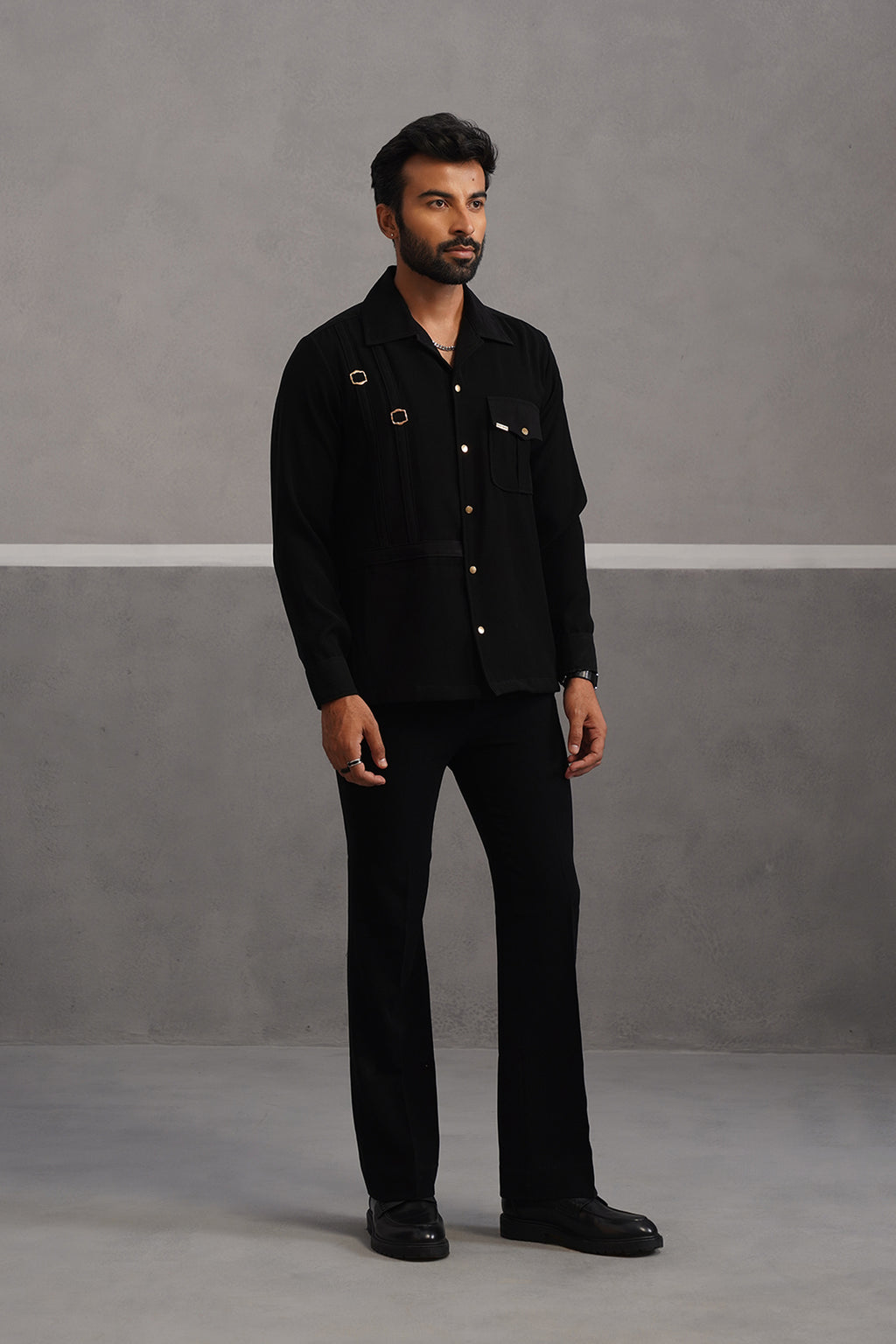 Elite Buckle Shirt Coord Set - Black