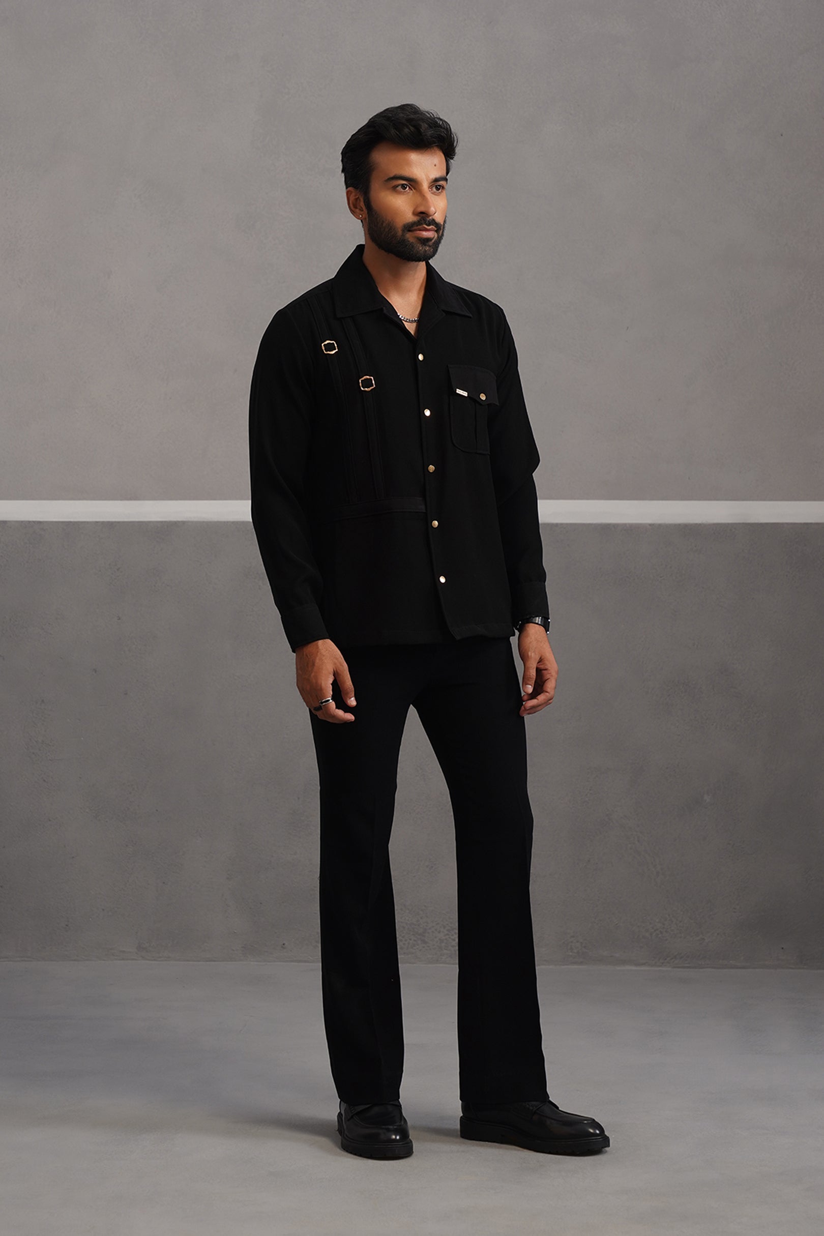 Elite Buckle Shirt Coord Set - Black