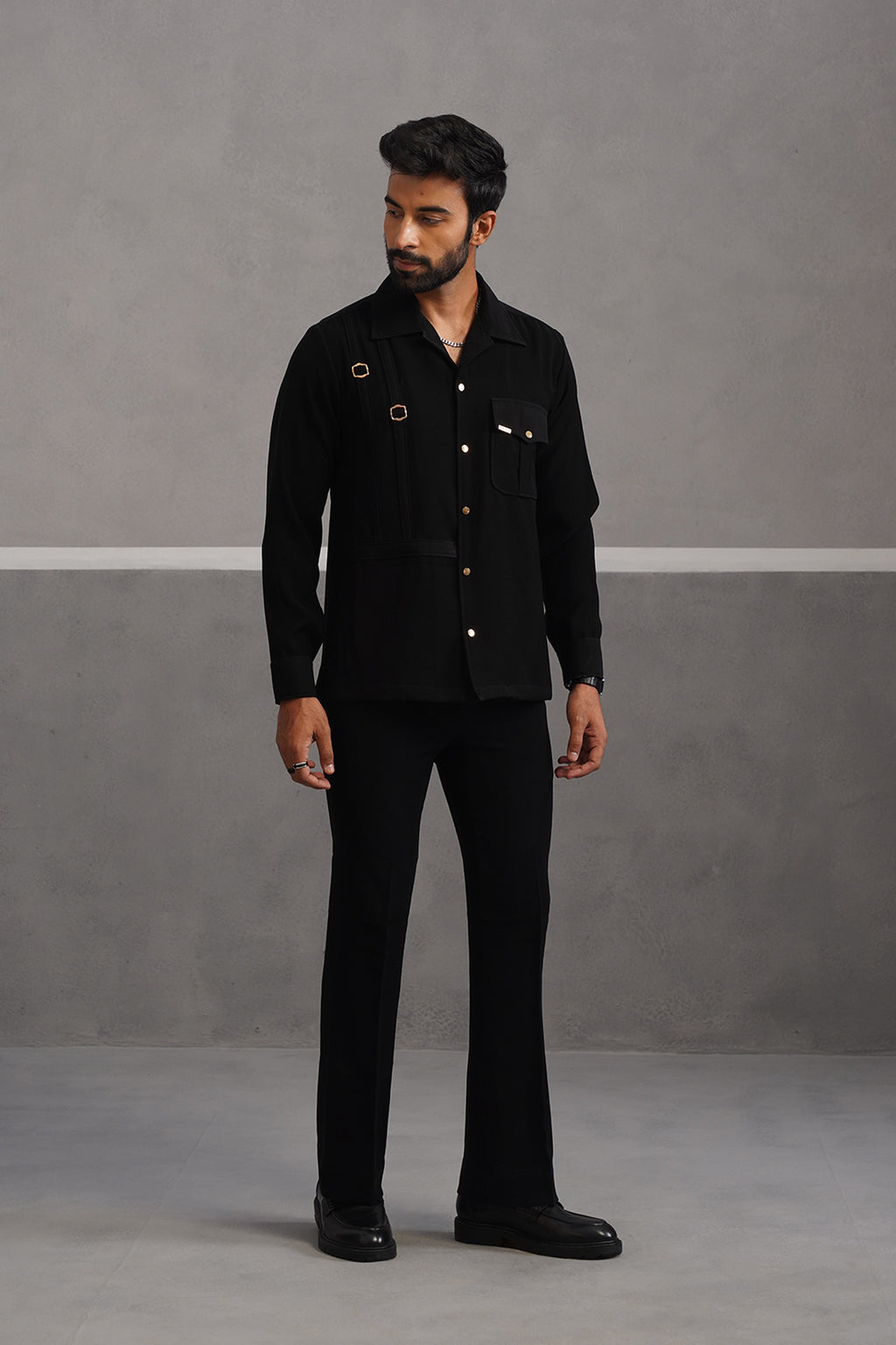 Elite Buckle Shirt Coord Set - Black