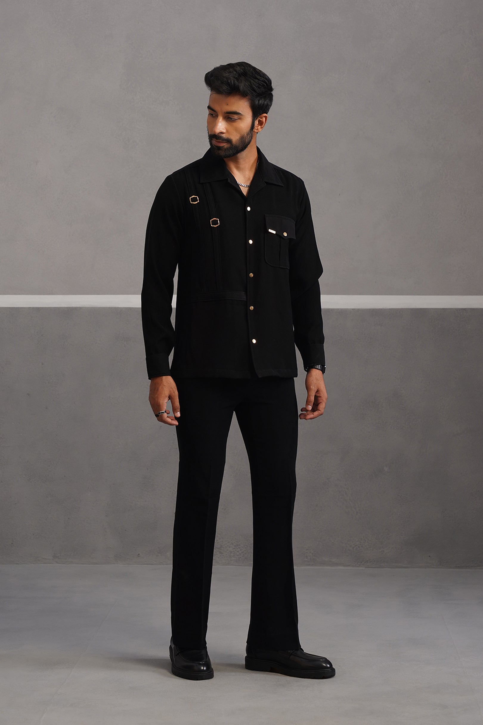 Elite Buckle Shirt Coord Set - Black