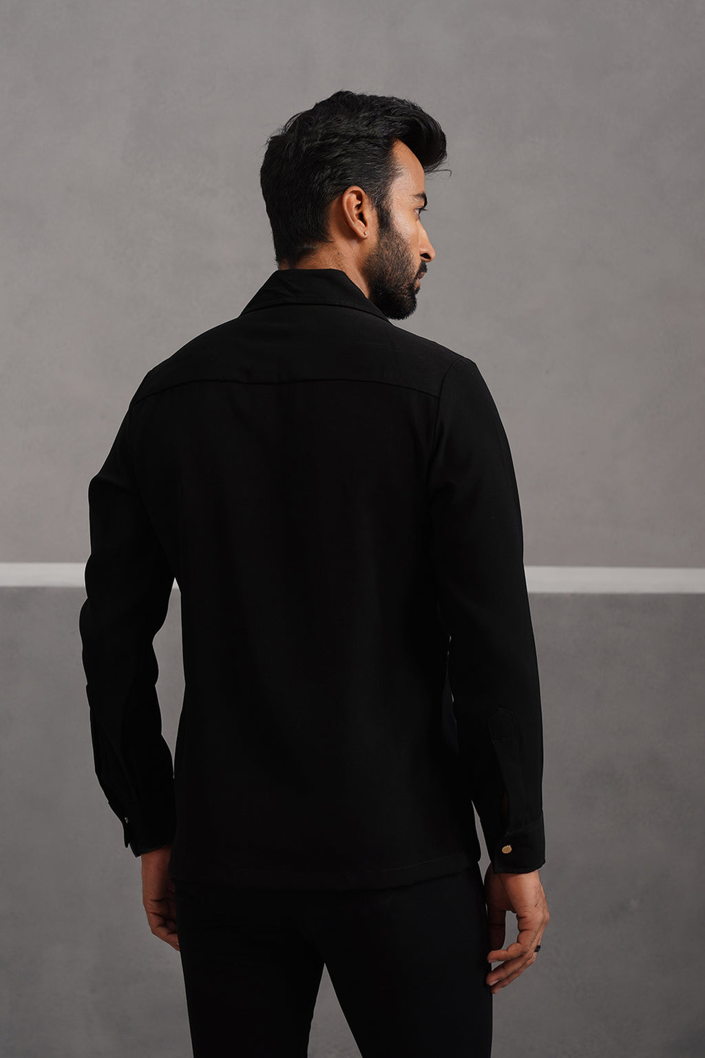 Korean Lycra Elite Full Sleeve Buckle Shirt - Black