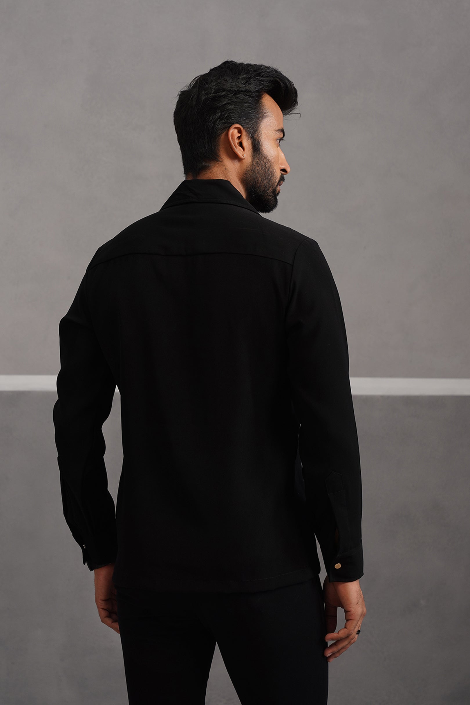 Korean Lycra Elite Full Sleeve Buckle Shirt - Black