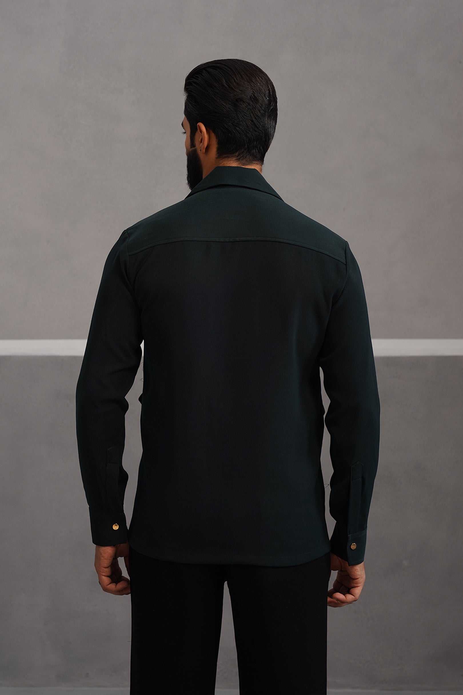 Korean Lycra Luxe Four Pocket Shirt - Bottle Green